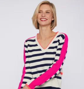 30907 V-Neck Stripe Knit Sweater