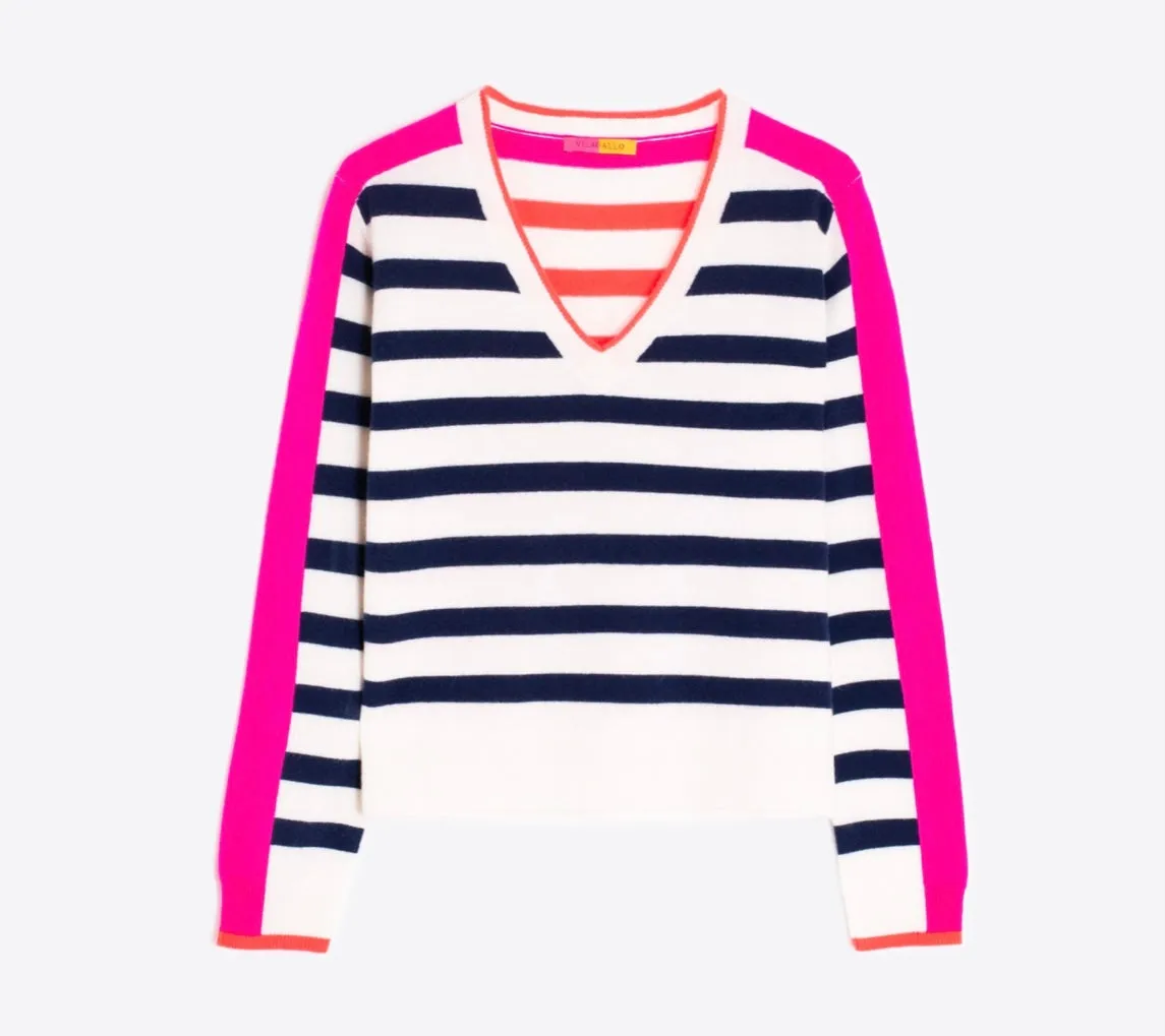 30907 V-Neck Stripe Knit Sweater