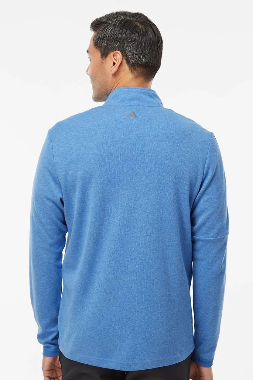 Adidas Mens 3 Stripes Moisture Wicking 1/4 Zip Sweater - Focus Blue Melange - NEW