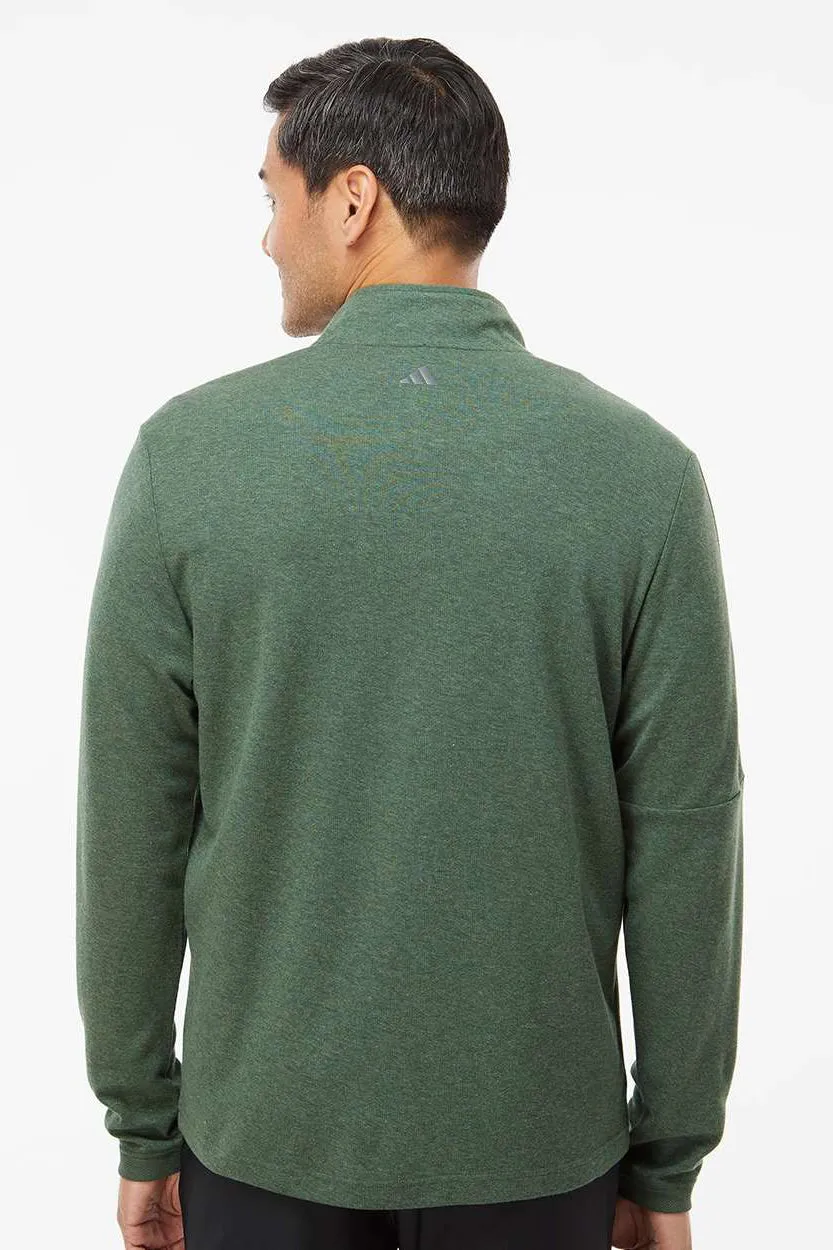 Adidas Mens 3 Stripes Moisture Wicking 1/4 Zip Sweater - Green Oxide Melange - NEW