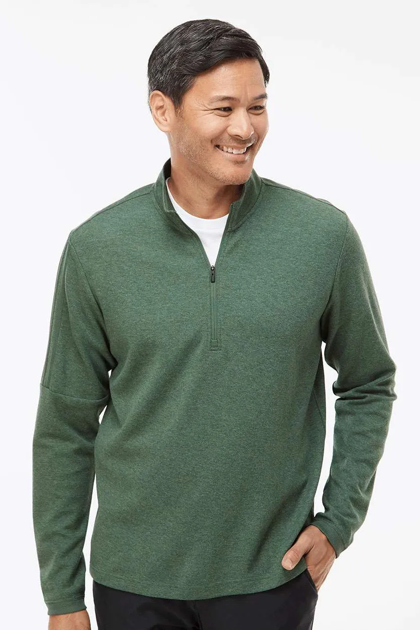 Adidas Mens 3 Stripes Moisture Wicking 1/4 Zip Sweater - Green Oxide Melange - NEW