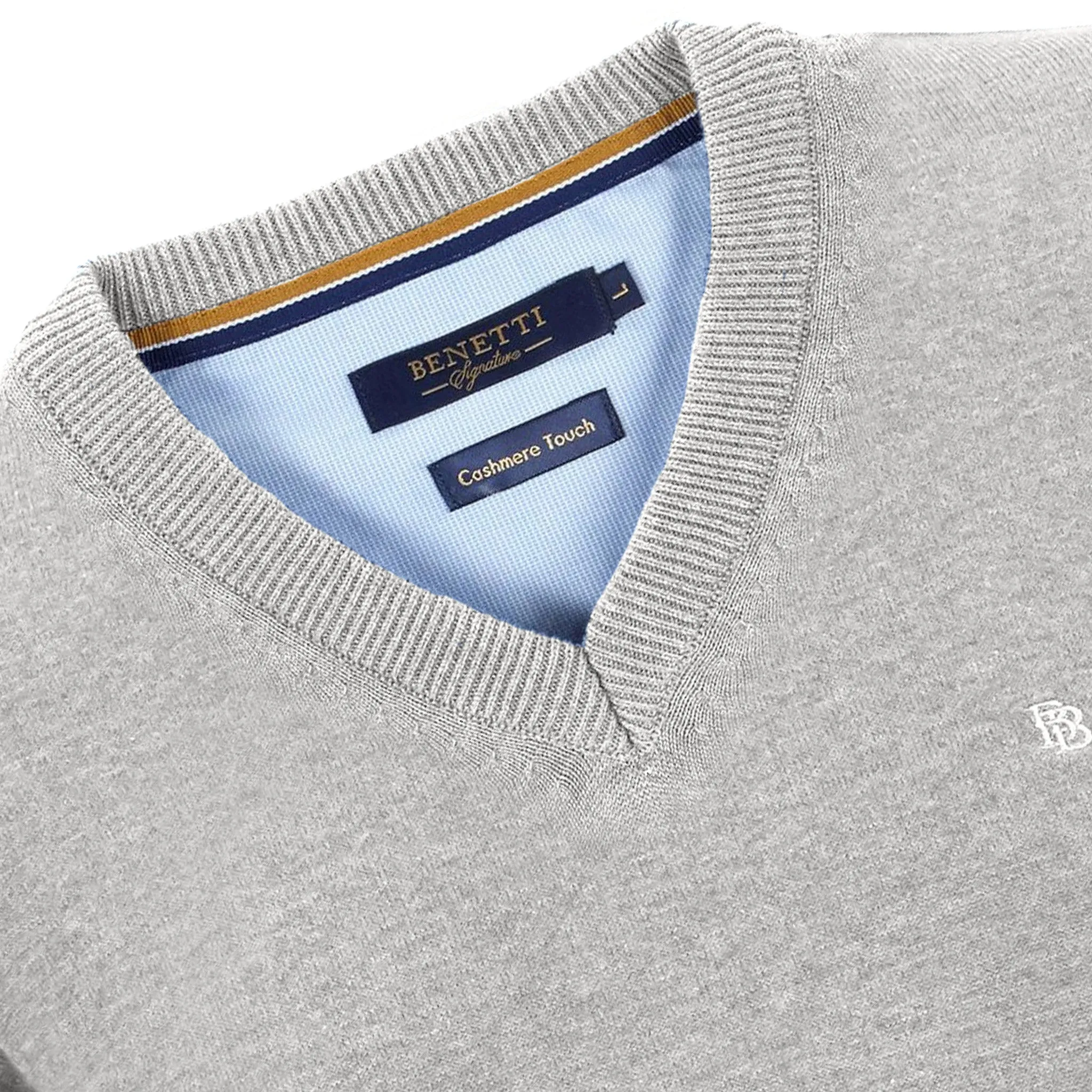 Benetti 100% Cotton V-Neck Knitwear - Silver