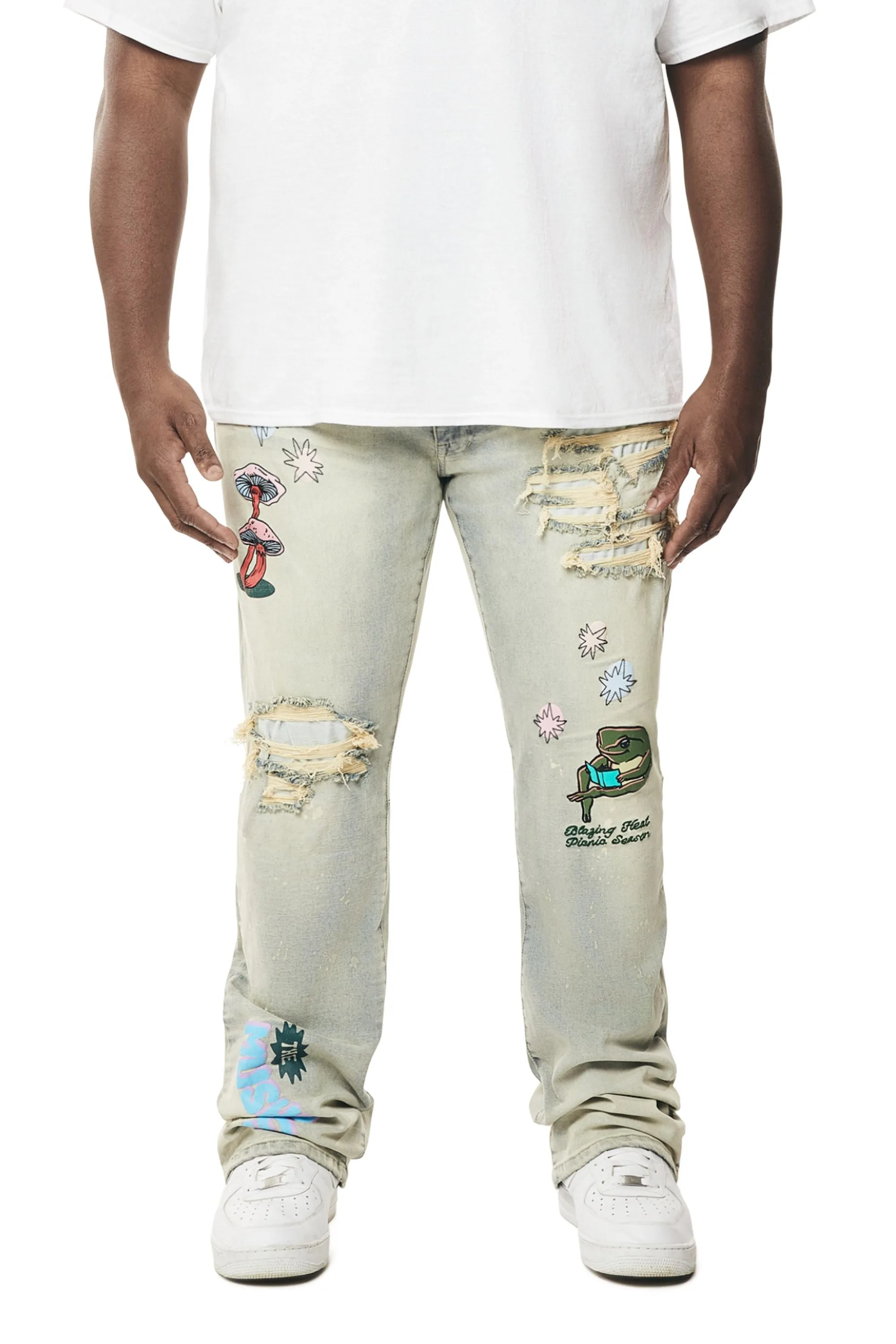 Big and Tall - Puff High Density Printed Stacked Denim Jeans - Ombre Blue