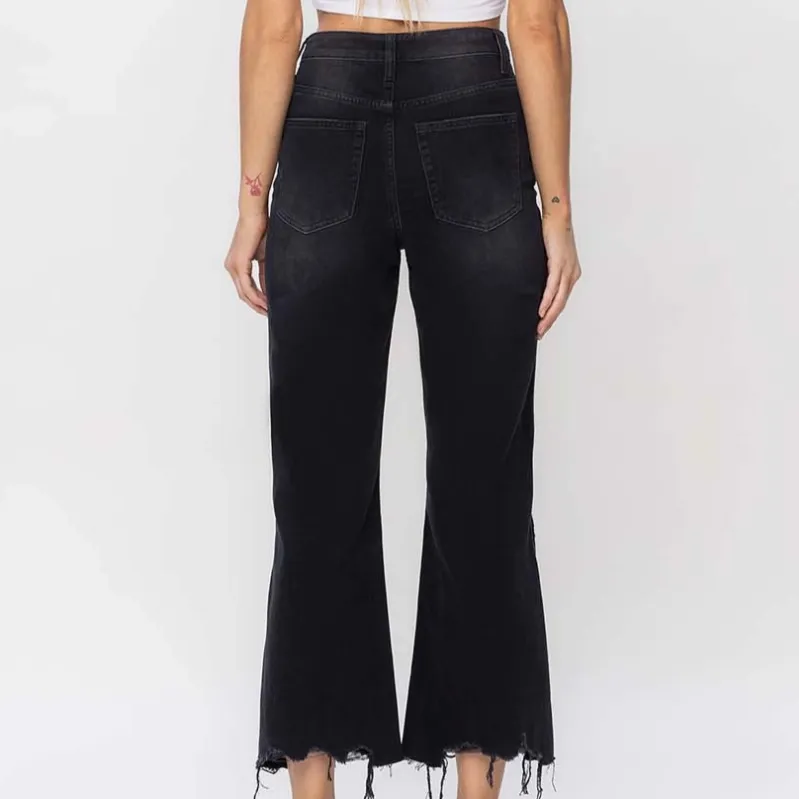 Billie 90's Distressed Vintage Crop Jeans in Black