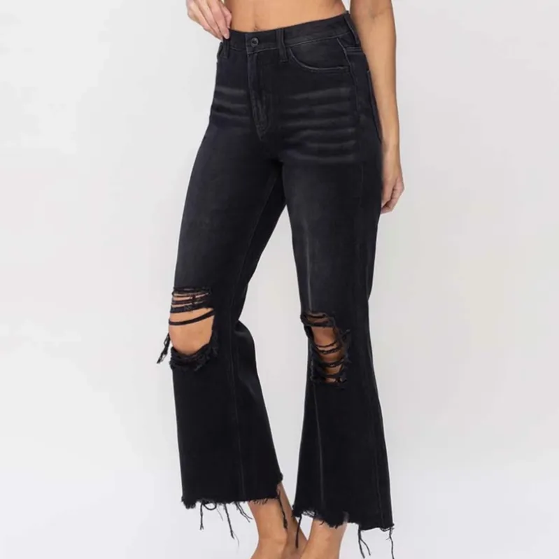 Billie 90's Distressed Vintage Crop Jeans in Black