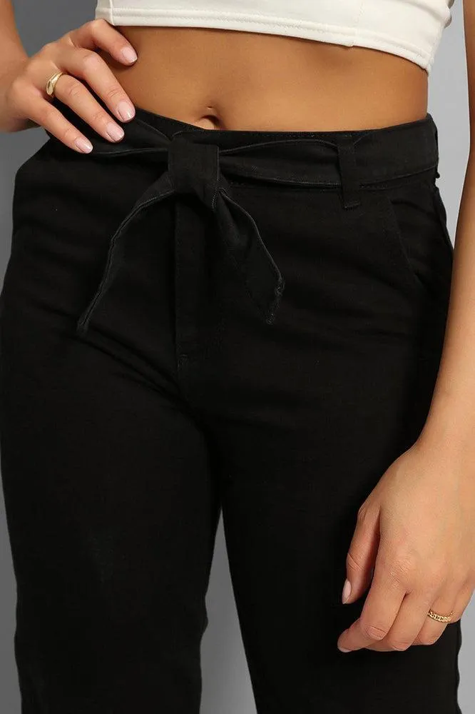 Black Belted Tapered Jeans