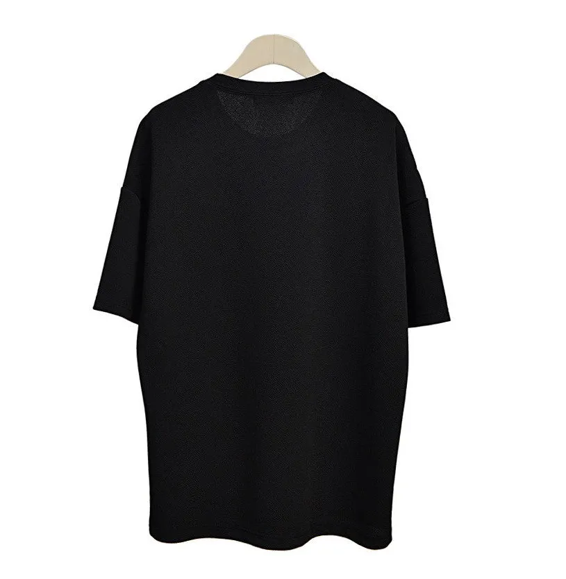 Black Short Sleeves T-Shirts Mens Loose Fit Tees Solid Plain Tops