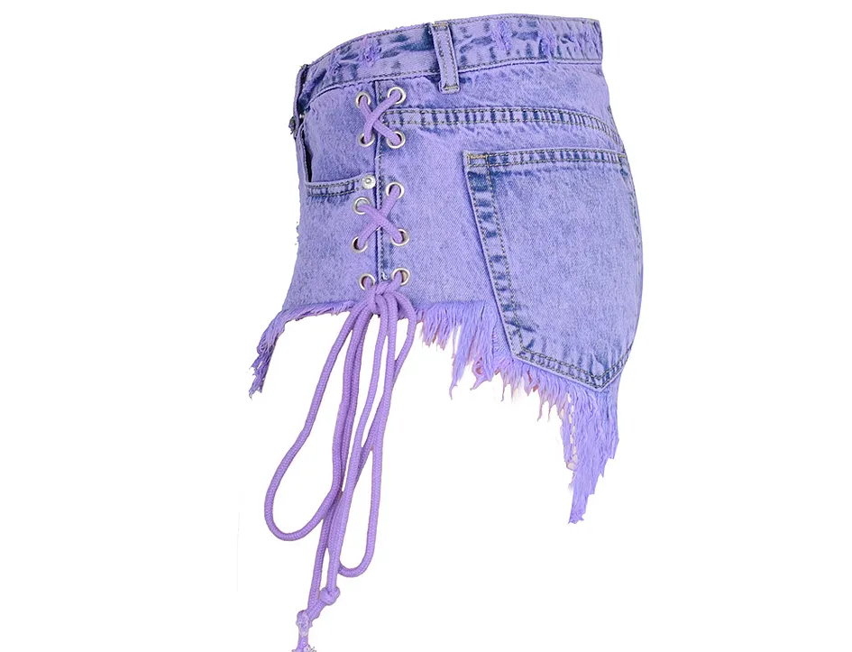 Both Side Tie Mini Jean Shorts