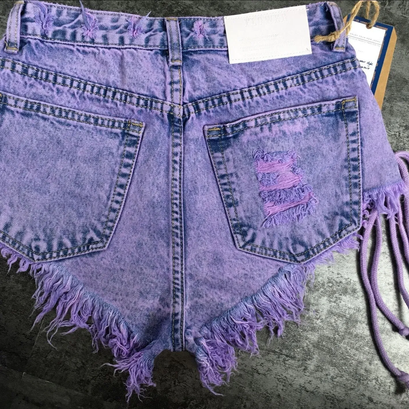 Both Side Tie Mini Jean Shorts