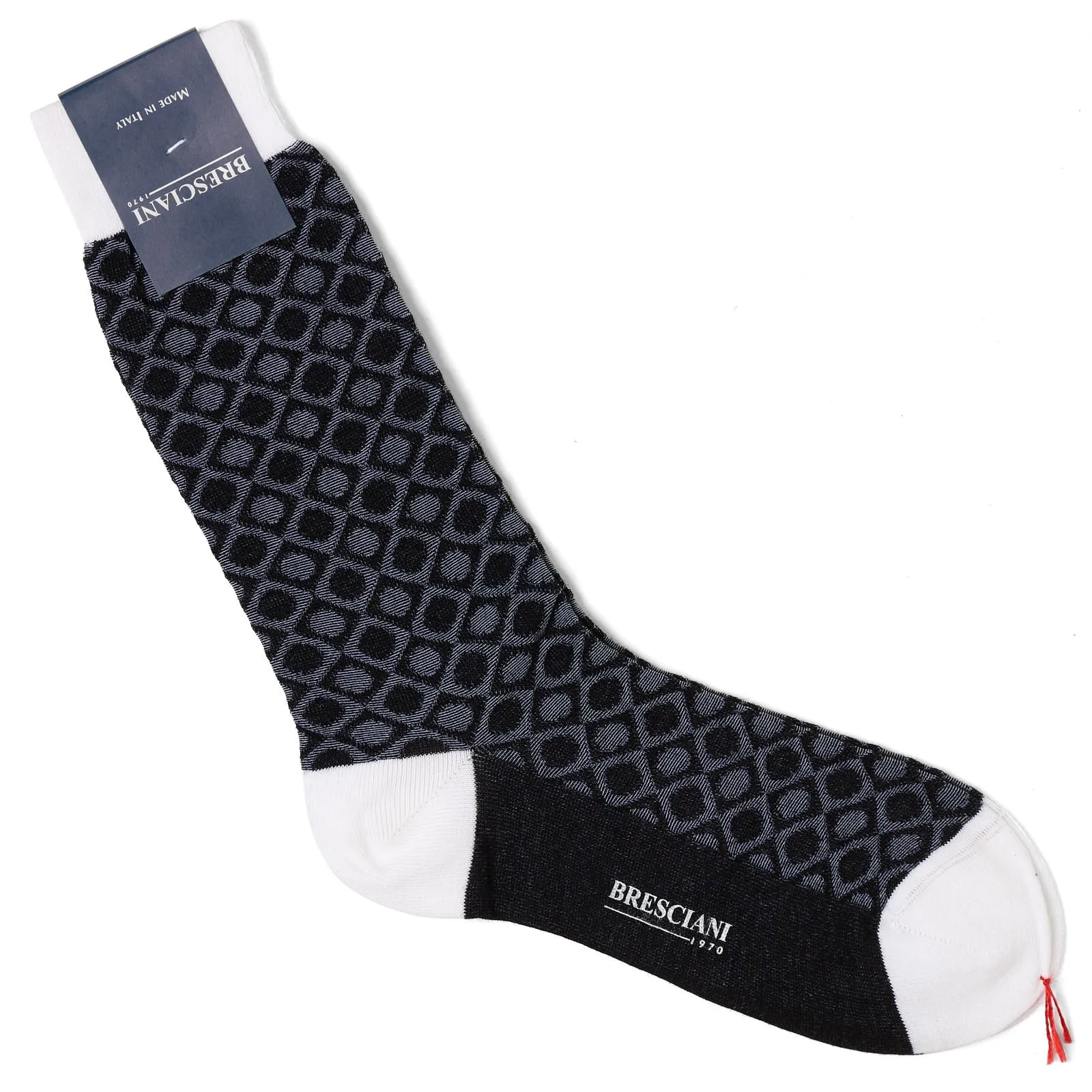 BRESCIANI Cotton Geometry Design Mid Calf Length Socks US M-L