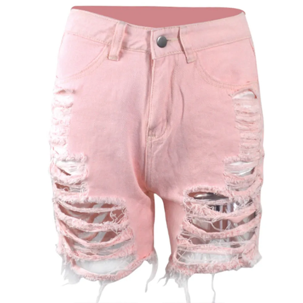 Broken Hole Skinny Super Jean Shorts