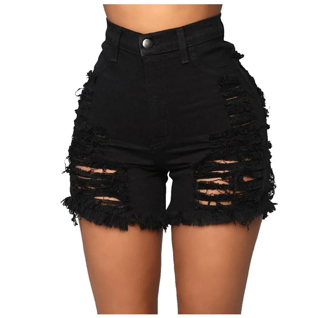 Broken Hole Skinny Super Jean Shorts