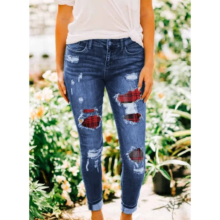 Buffalo Plaid Trim Jeans