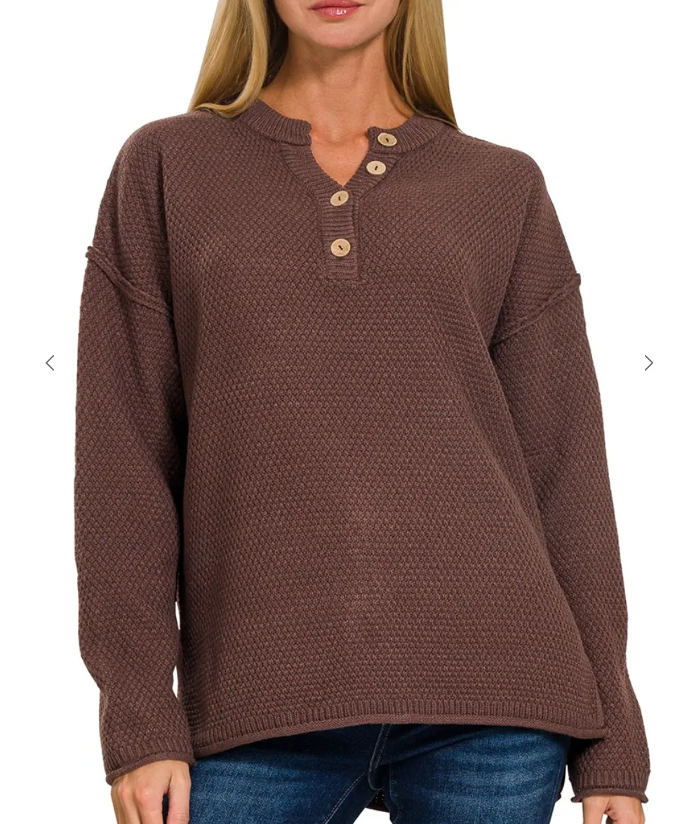 Button Sweater Henley - 7 Colors