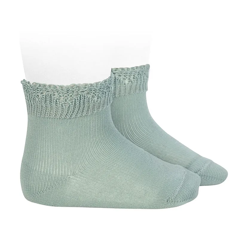 CEREMONY SHORT SOCKS WITH OPENWORK CUFF SEA MIST