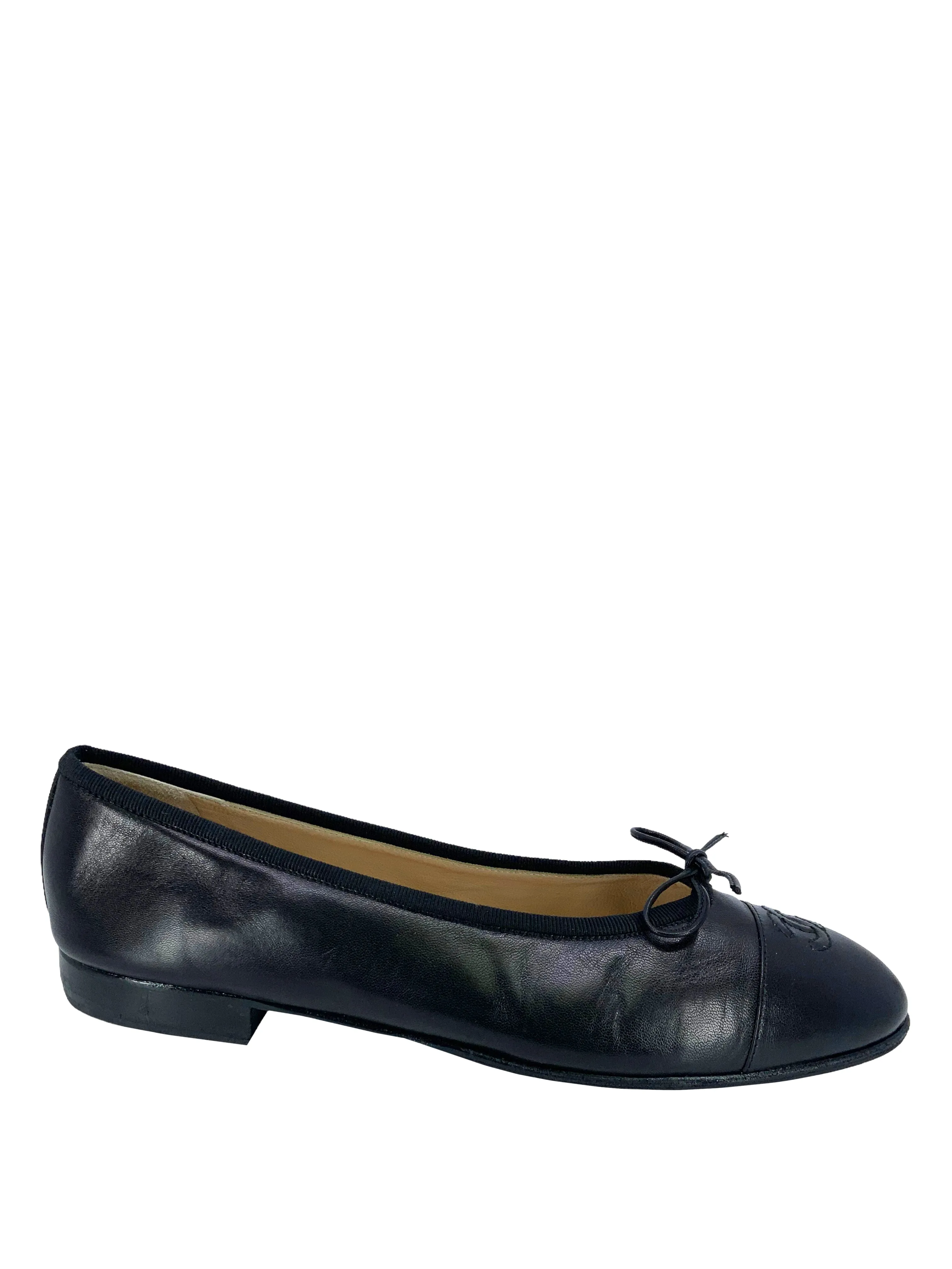 Chanel CC Cap Toe Lambskin Leather Ballet Flats Size 10.5