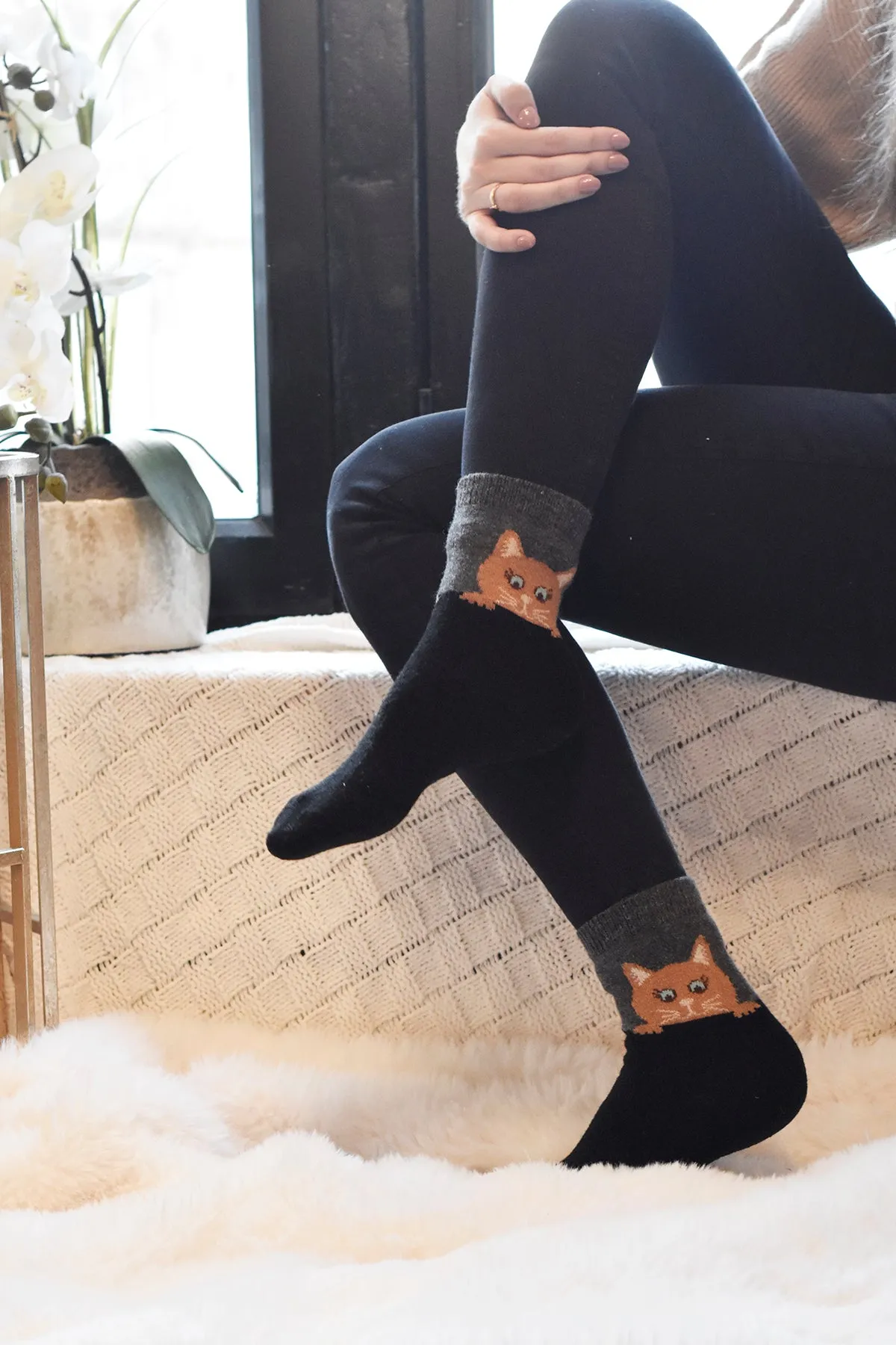 Cozy and Warm | Wool Socks | Black Cat