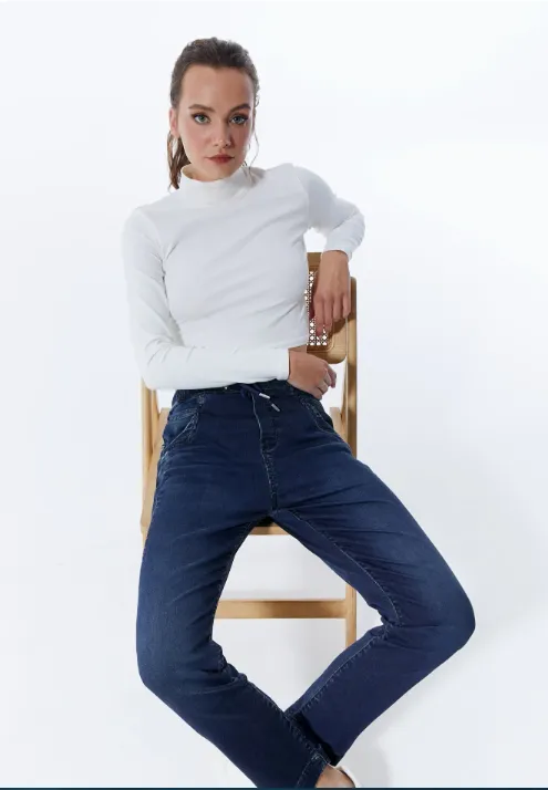 Womens Mid-Waist Jogger Jeans in Dark Denim - Cup of Joe Ella Collection