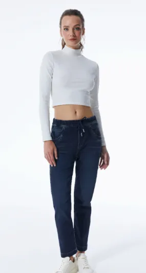 Womens Mid-Waist Jogger Jeans in Dark Denim - Cup of Joe Ella Collection