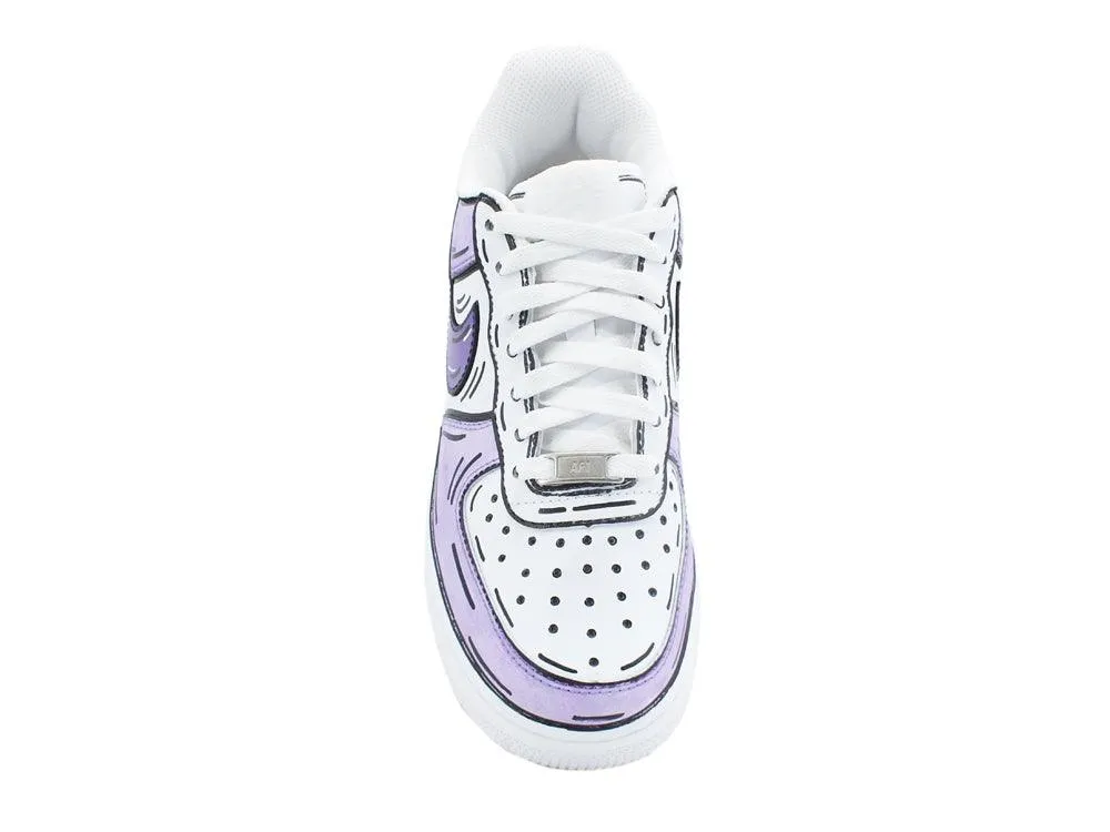 CUSTOM / NIKE Air Force 1 Sneaker AF1 Cartoon Comics White Lilac Purple 315115-112