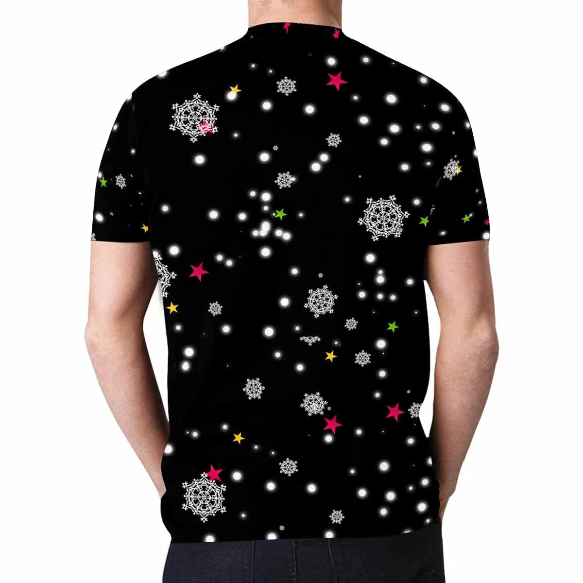 Custom Pet Face Snowflake Christmas Dog Tree Black Family Matching All Over Print T-shirt