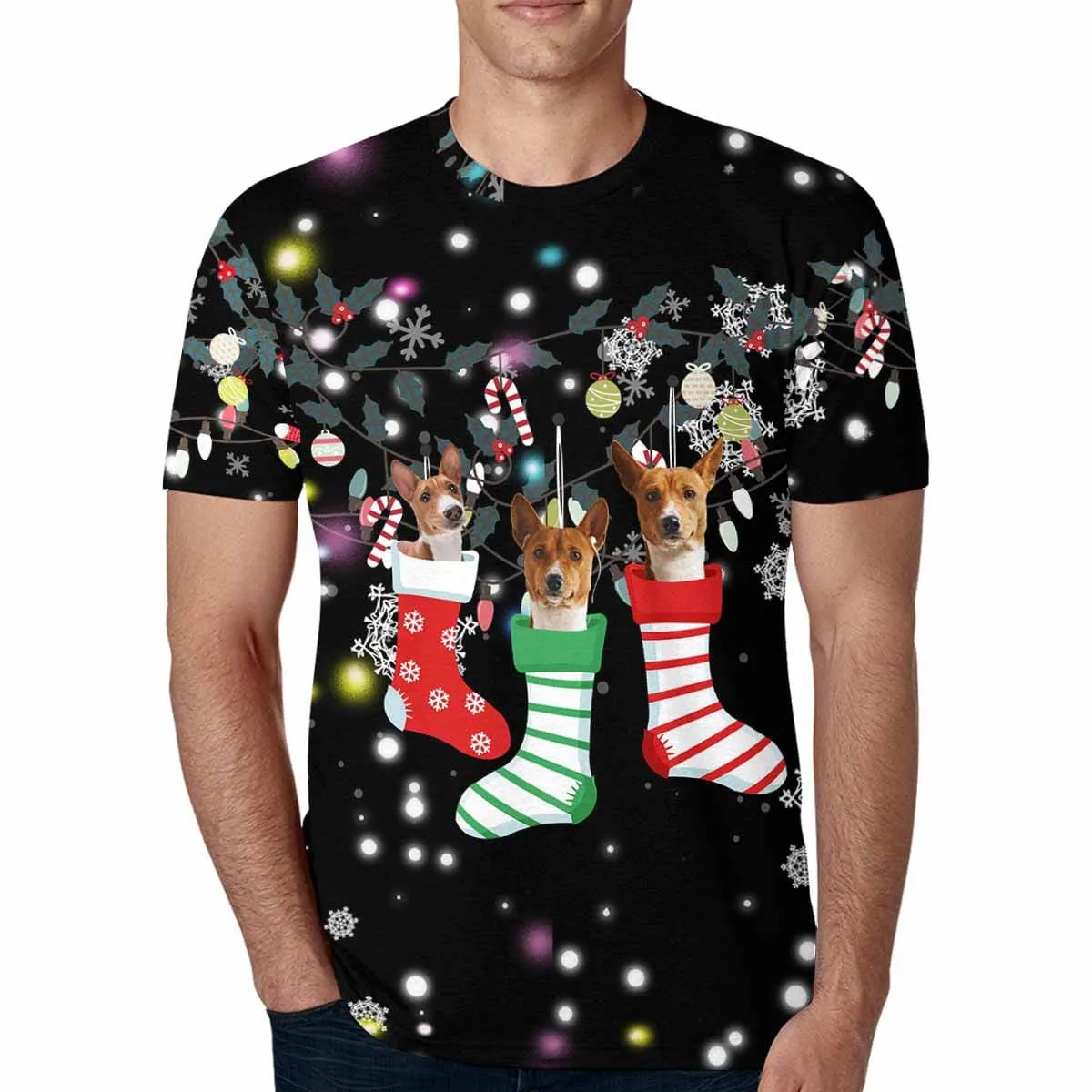 Custom Pet Faces Christmas Socks Snowflake Family Matching All Over Print T-shirt