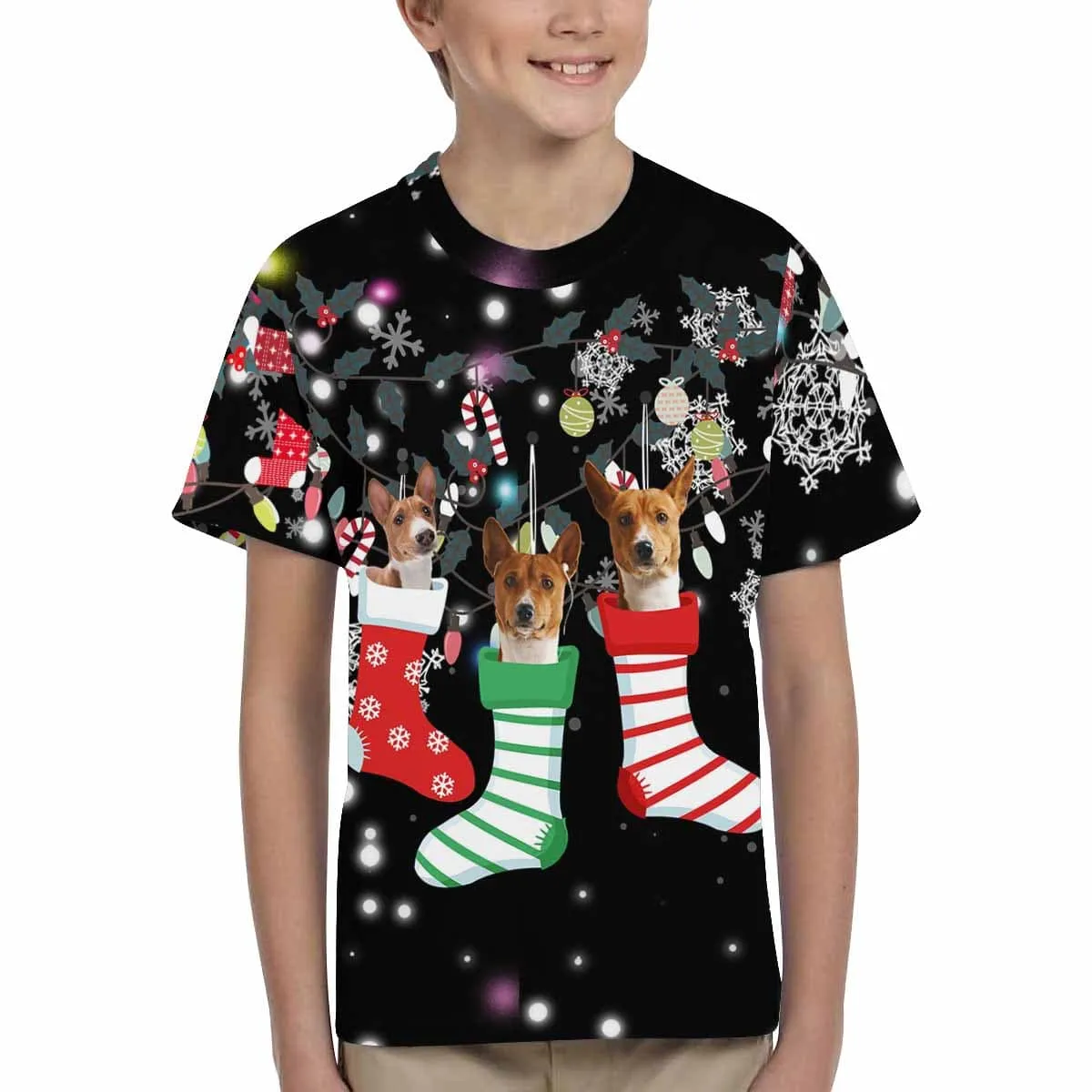 Custom Pet Faces Christmas Socks Snowflake Family Matching All Over Print T-shirt