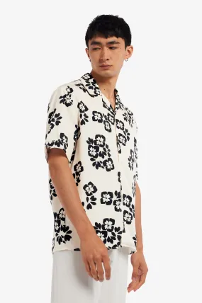 Ecru Floral Print Revere Shirt