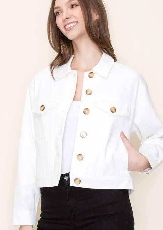 FINAL SALE - White Cotton Twill Jacket