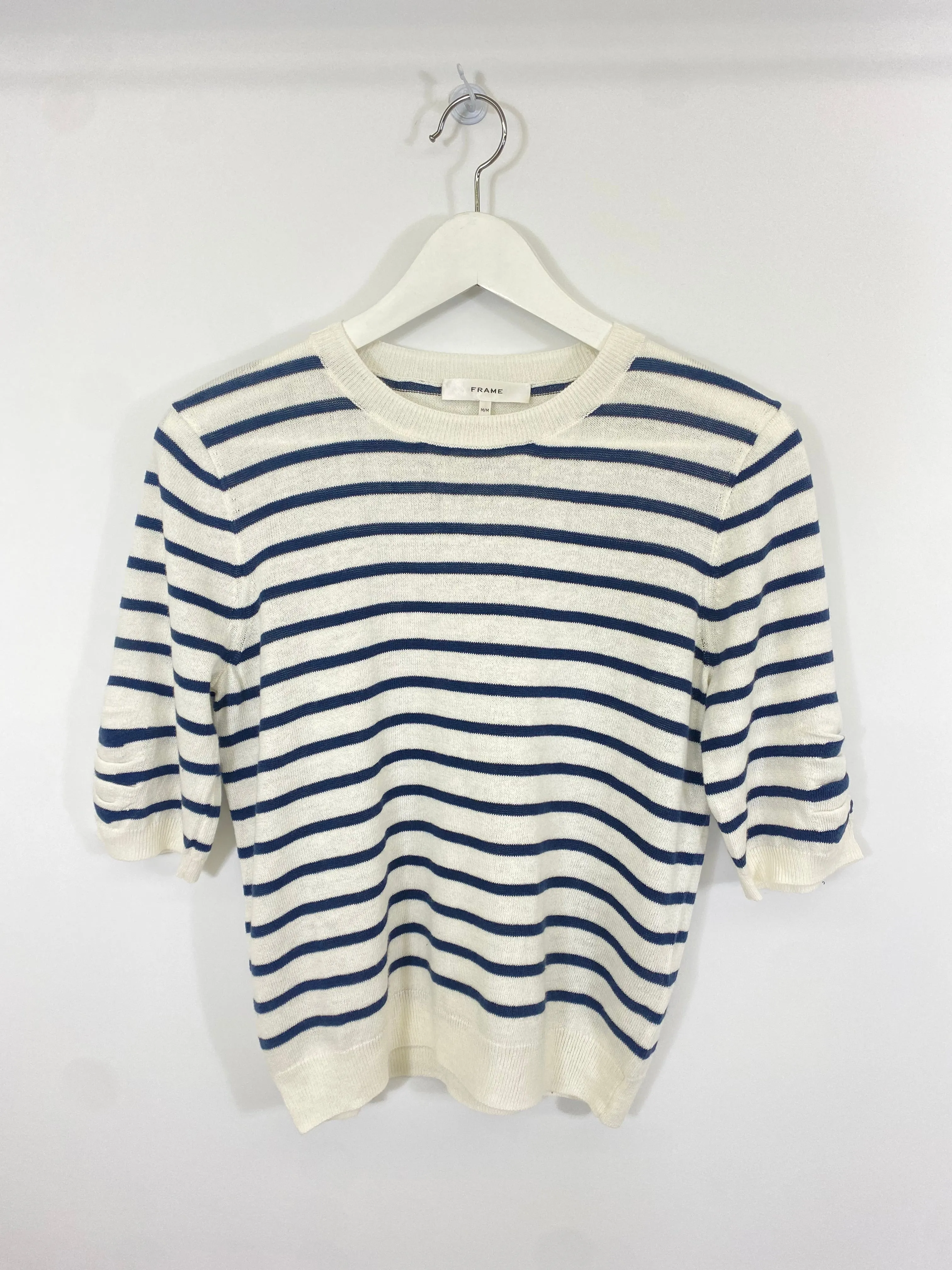 GATHERED SLEEVE SHORT SLEEVE SWEATER - FRAME