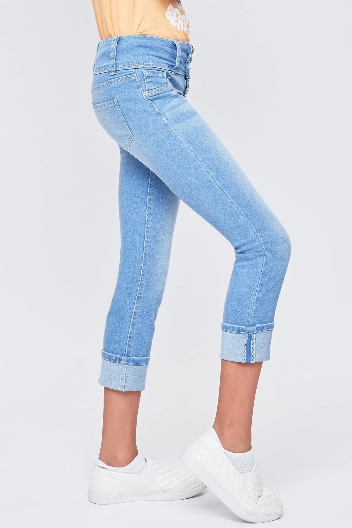 Girls Essential 3 Button Wide Cuff Skinny Jeans