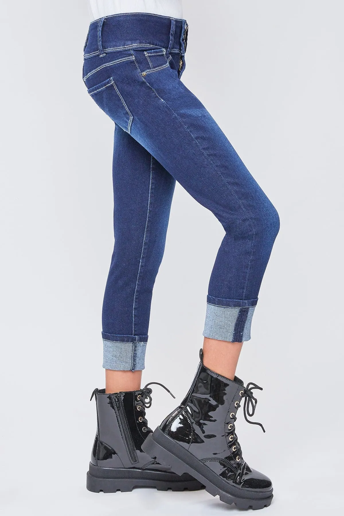 Girls Essential 3 Button Wide Cuff Skinny Jeans