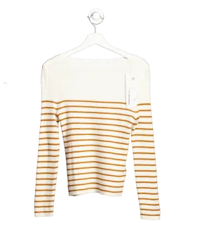 goelia Cream Wool Striped Boatneck Slim Women Sweater UK S