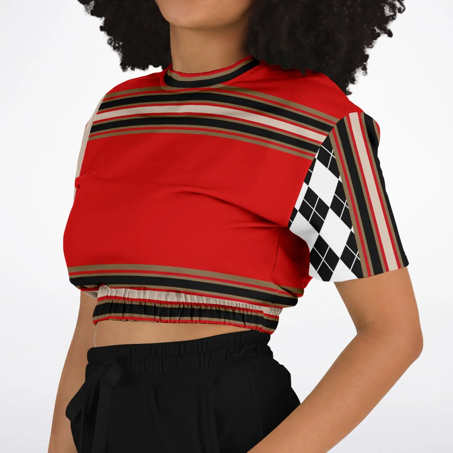 Gold Line Red Short Sleeve Cropped Eco-Poly Sweater