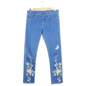 Gucci Blue Denim Silver Floral Embroidered Jeans - 25