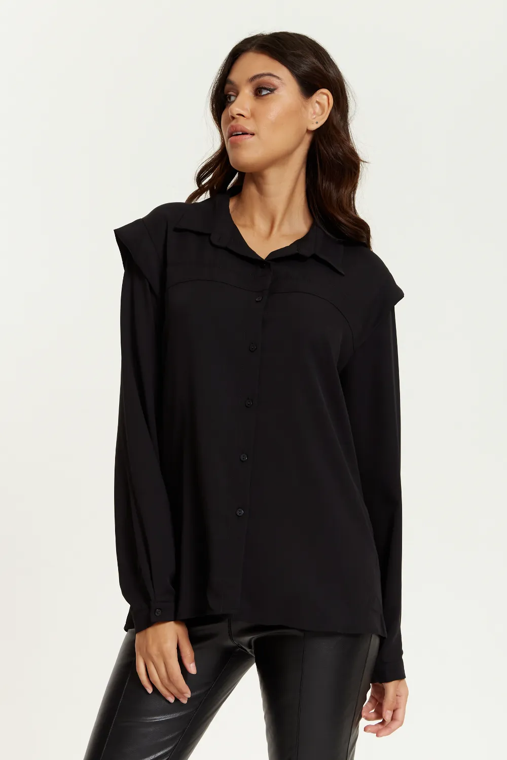 Hoxton Gal Oversized Shoulder Detailed Long Sleeves Shirt