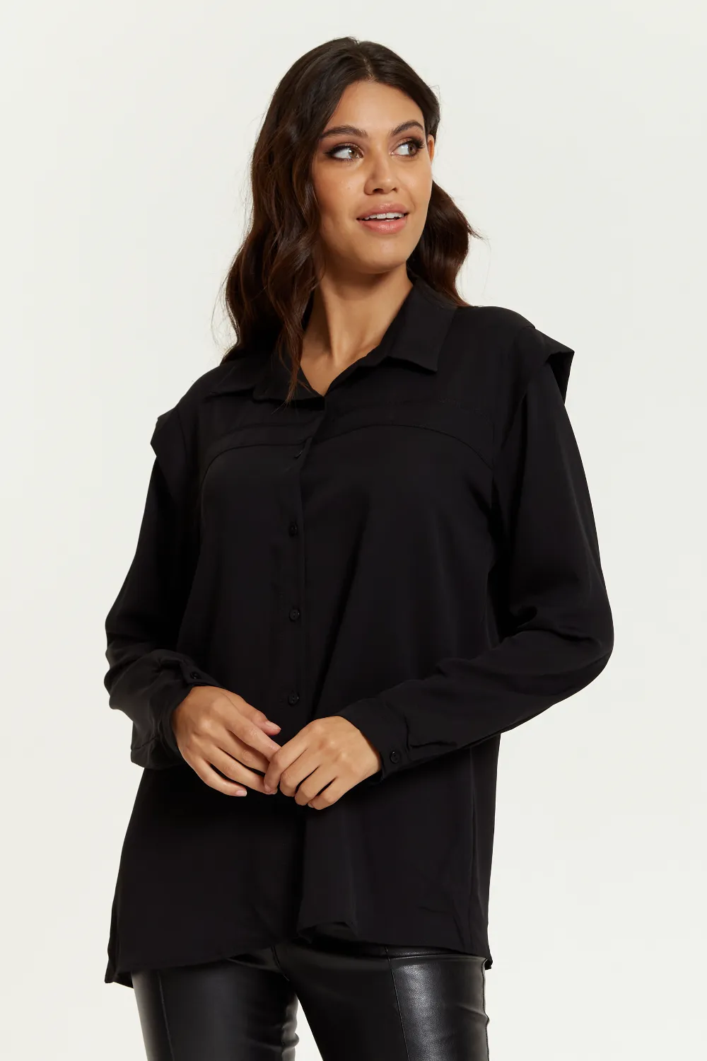 Hoxton Gal Oversized Shoulder Detailed Long Sleeves Shirt