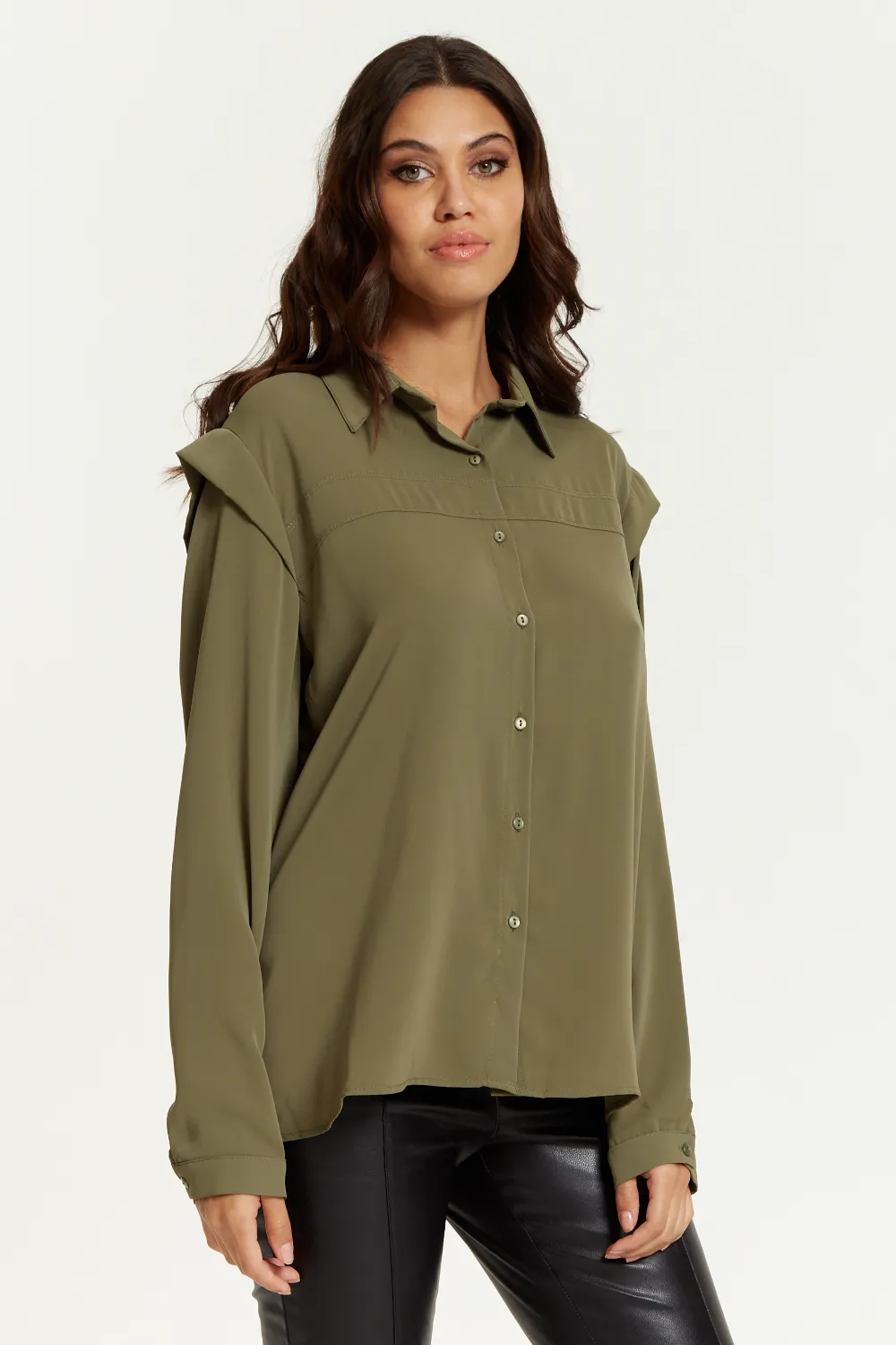 Hoxton Gal Oversized Shoulder Detailed Long Sleeves Shirt