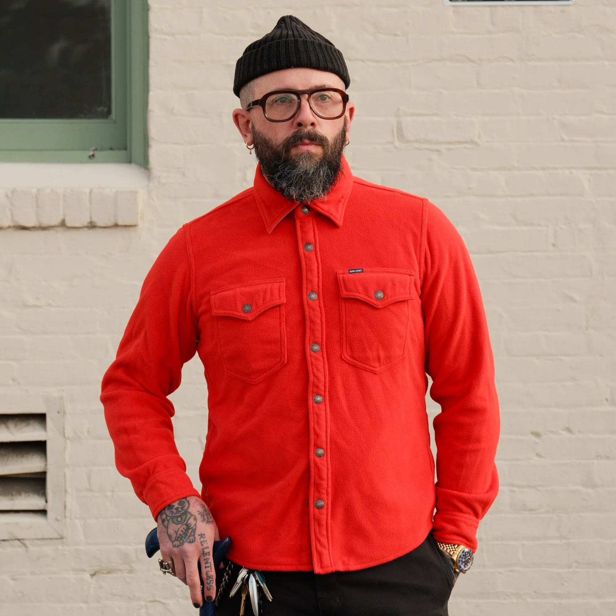 Iron Heart IHSH-287-RED Red Micro Fleece CPO Shirt - Final Sale