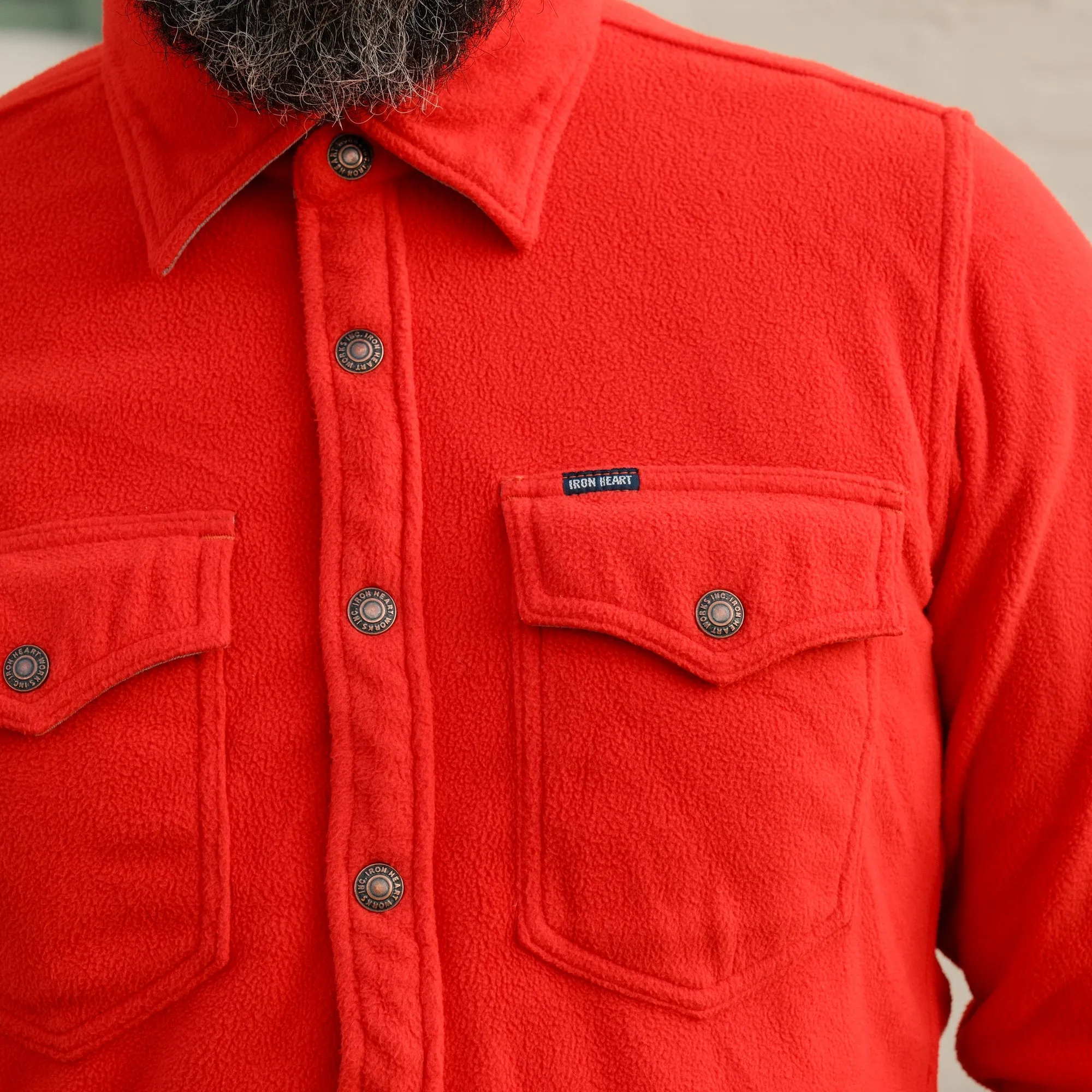 Iron Heart IHSH-287-RED Red Micro Fleece CPO Shirt - Final Sale