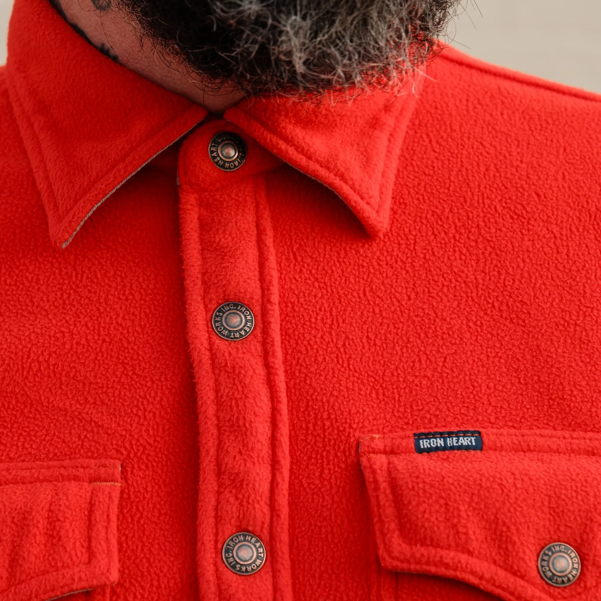 Iron Heart IHSH-287-RED Red Micro Fleece CPO Shirt - Final Sale