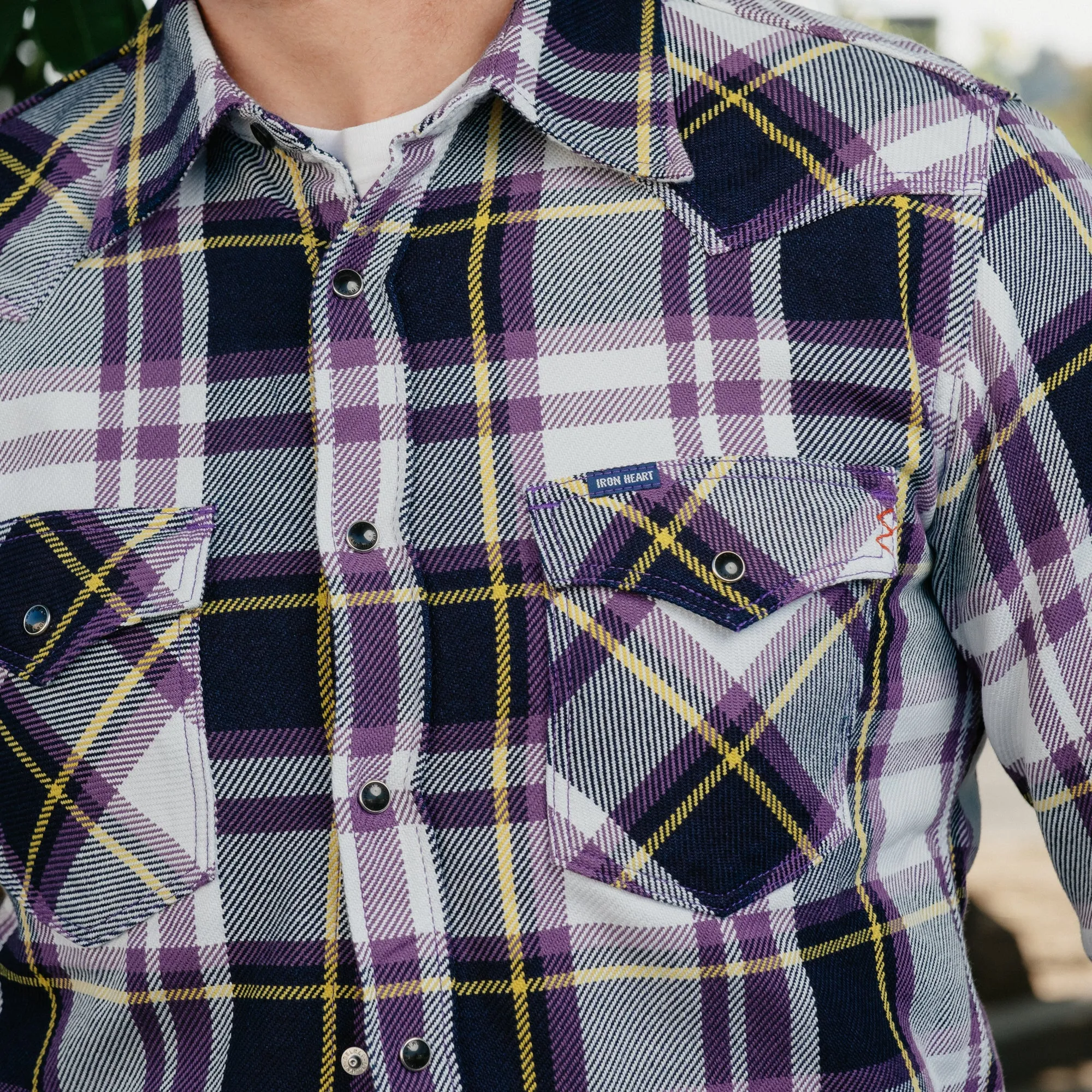 Iron Heart IHSH-390-PUR 9oz Selvedge American Check Western Shirt Purple