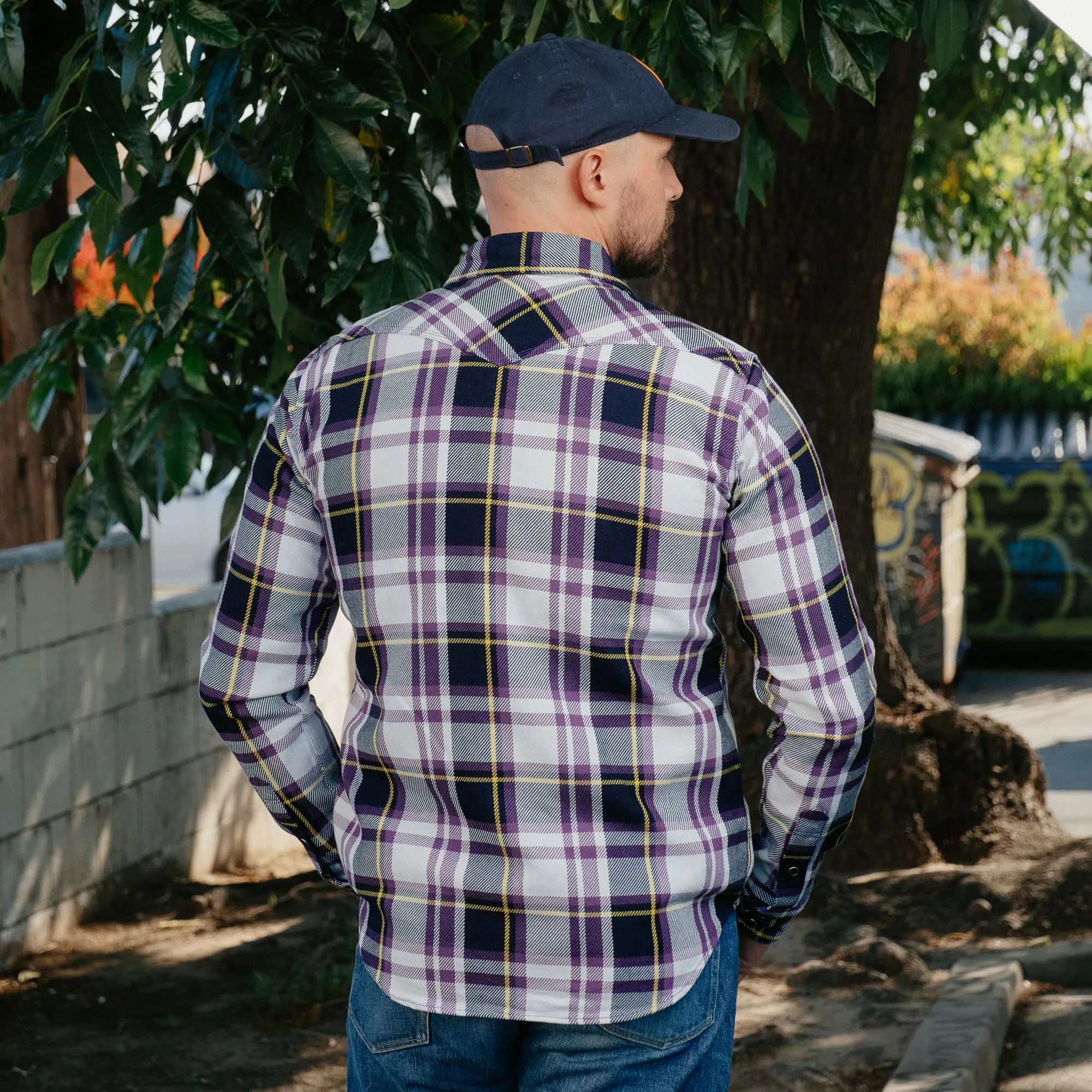 Iron Heart IHSH-390-PUR 9oz Selvedge American Check Western Shirt Purple