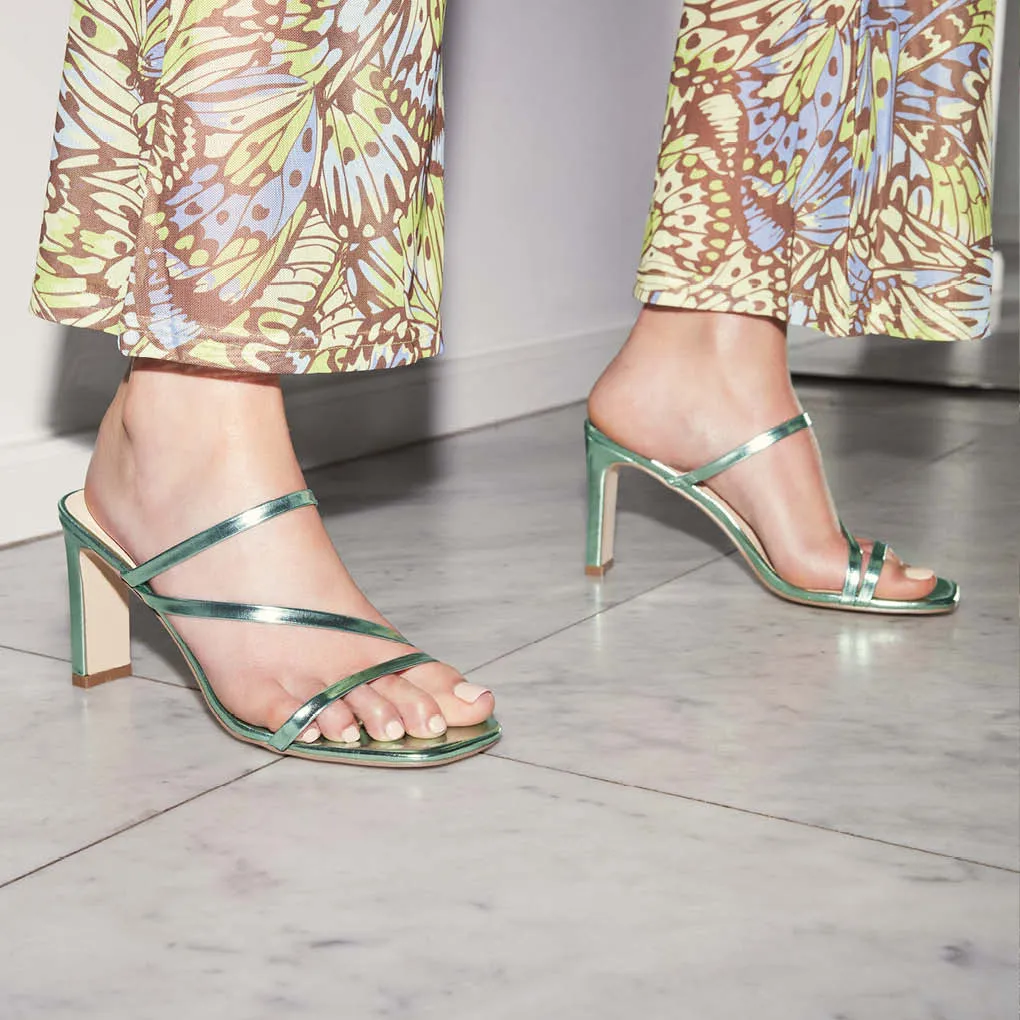 Kipper Block Heel Mules - Green Metallic