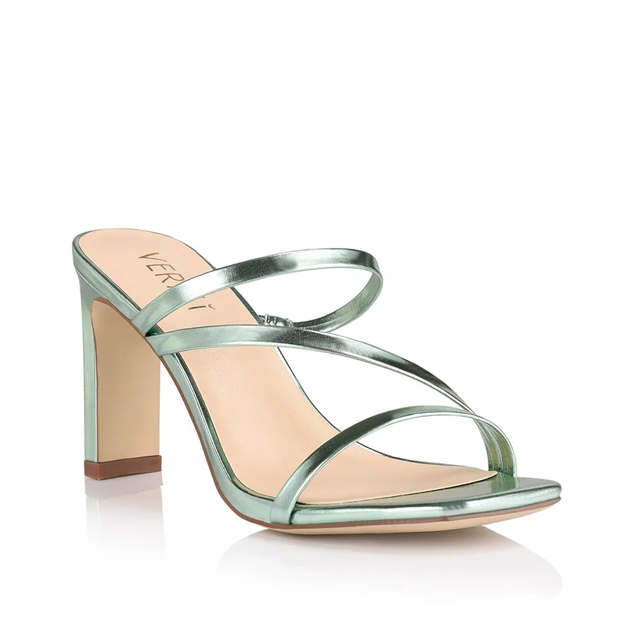 Kipper Block Heel Mules - Green Metallic