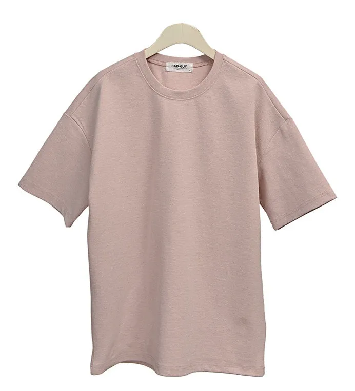 Light Pink Premium Short Sleeved T-Shirts Mens Tencel Loose Fit Tees