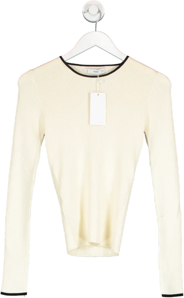 MANGO Cream Contrast Trim Sweater BNWT UK M