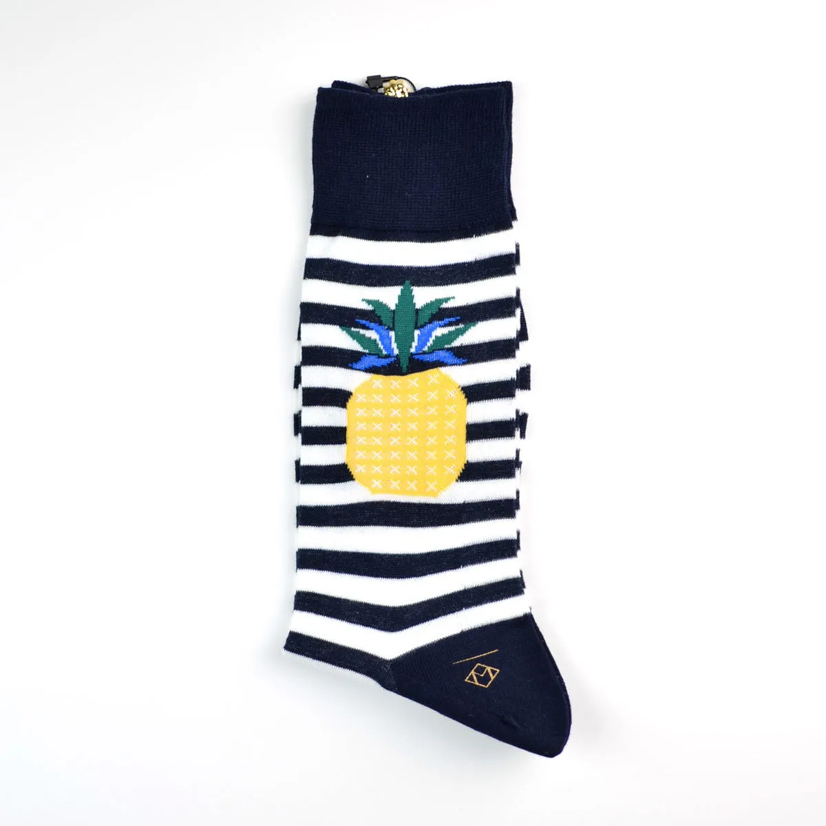 Marcomonde - Striped Pineapple Cotton Socks - Navy