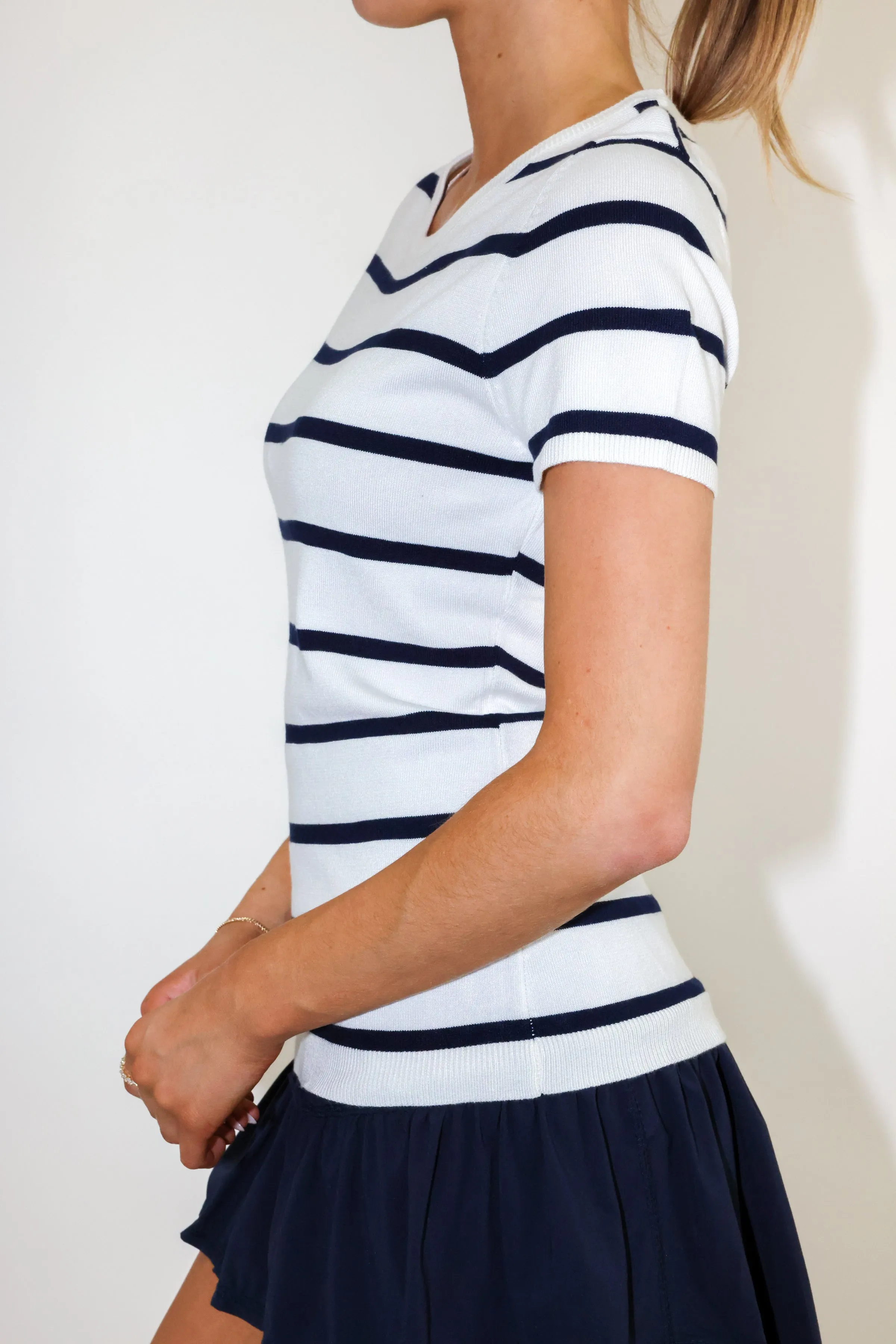 Olivia Short Sleeve Striped Crew Neck Sweater