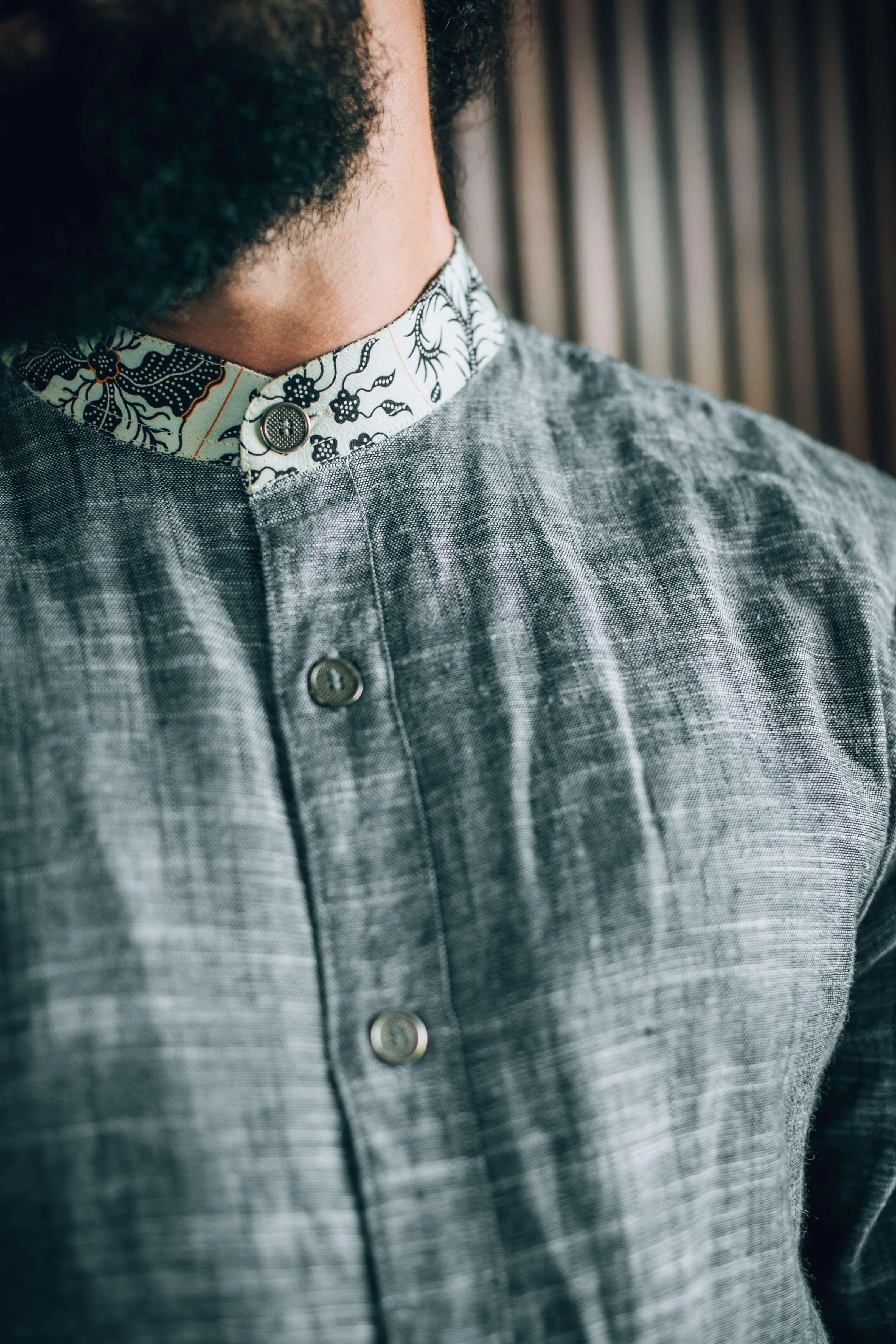 QI SHIRT - Asymmetric Slim Fit Button Up Shirt with Bali Batik